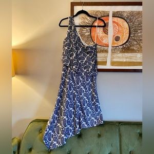 Banana Republic blue and white paisley one shoulder asymmetrical dress